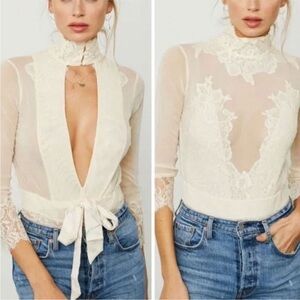 NWT Free People x We Are HAH Take HAH Bow Reversible Bodysuit in La Cream